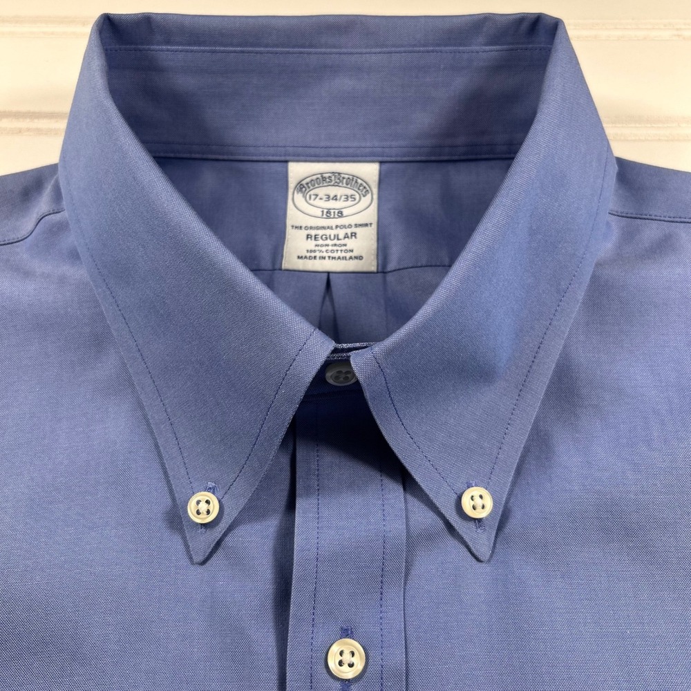 Brooks Brothers 1818 Dress Shirt Mens 17-34/35 French Blue Non-Iron Regular Fit